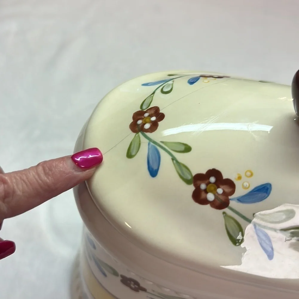 Biscotti Ceramic Cookie Jar Handmade for Nonni’s Floral Painted Ceramic w/Lid